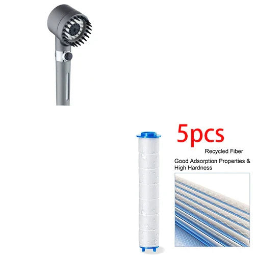 Premium multi-function shower head with rainfall and massage modes, made of durable ABS material and featuring a built-in water filter.
