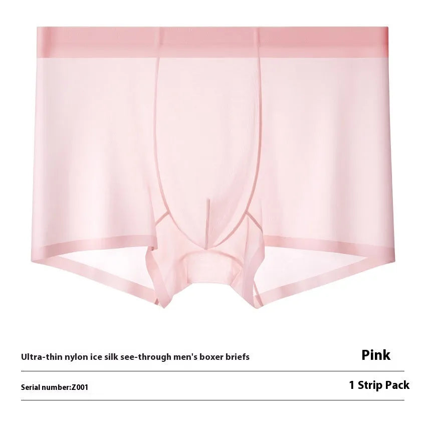 Ice silk seamless boxer briefs in a solid colour on a white background
