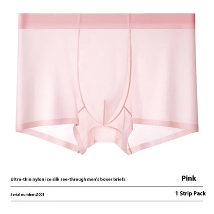 Ice silk seamless boxer briefs in a solid colour on a white background
