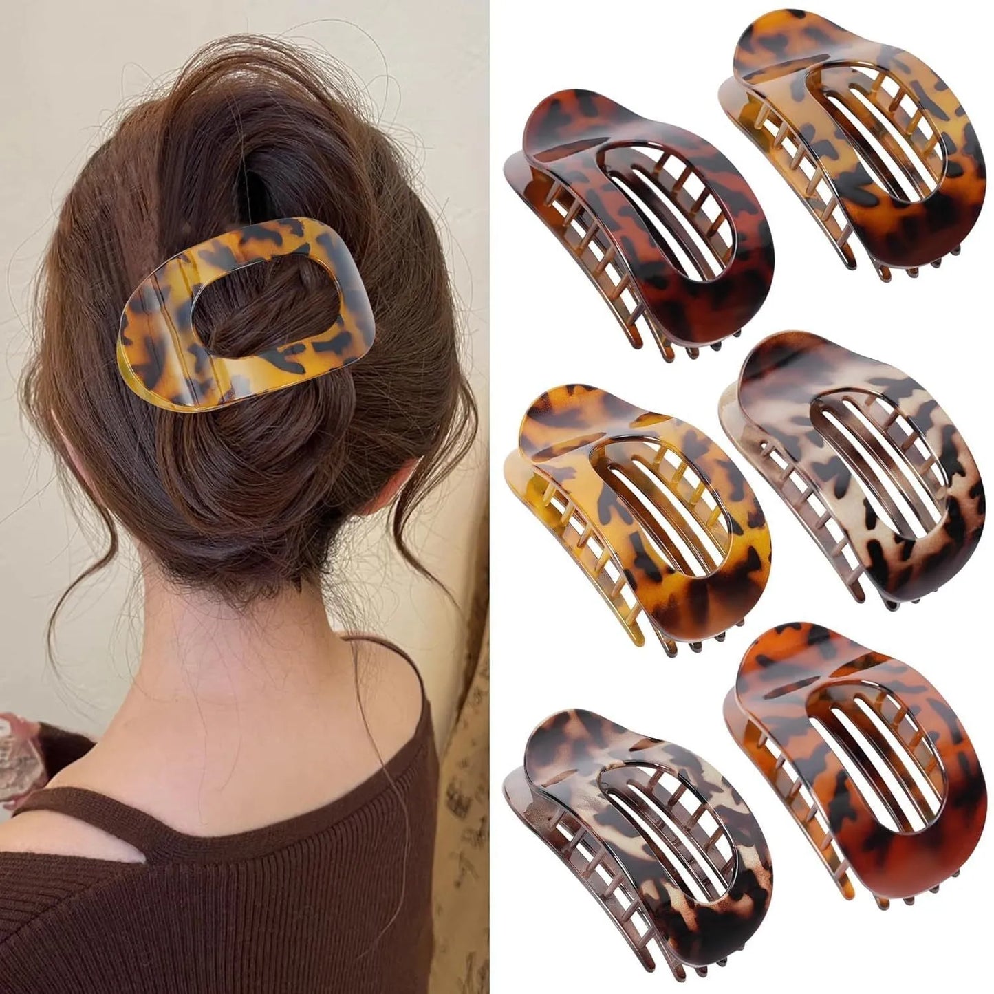 A set of six simple rose red plastic hair clips with a frosted grip, shown inside a clear OPP bag.
