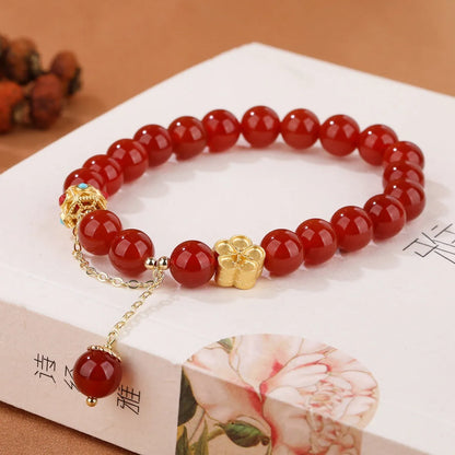 Handmade agate bracelet with peach blossom copper parts and natural stone beads