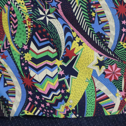 Blue cotton fabric with plant and flower digital printing, 145cm wide textile material