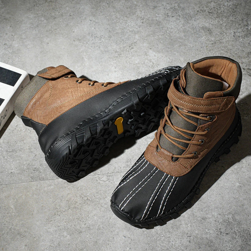 Rugged winter snow boots with warm fleece lining and durable rubber outsole for traction on snow and ice