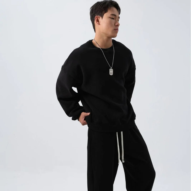 Men's Winter Polar Fleece Tracksuit with Padded Fleece Trousers - Loose Fit Long Sleeve Top and Double-Sided Fabric for Layering