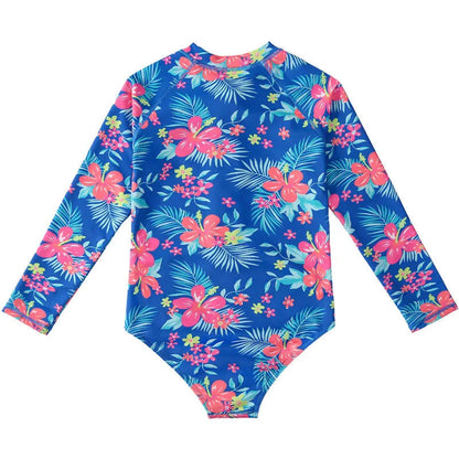 Girl's long-sleeve one-piece swimsuit in briefs style for swimming and wading