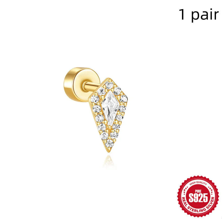 S925 sterling silver flat column thread ear bone stud in a gold plated finish.