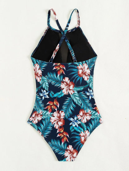 Women's deep V-neck one-piece swimsuit with polyester lining in gradient printing