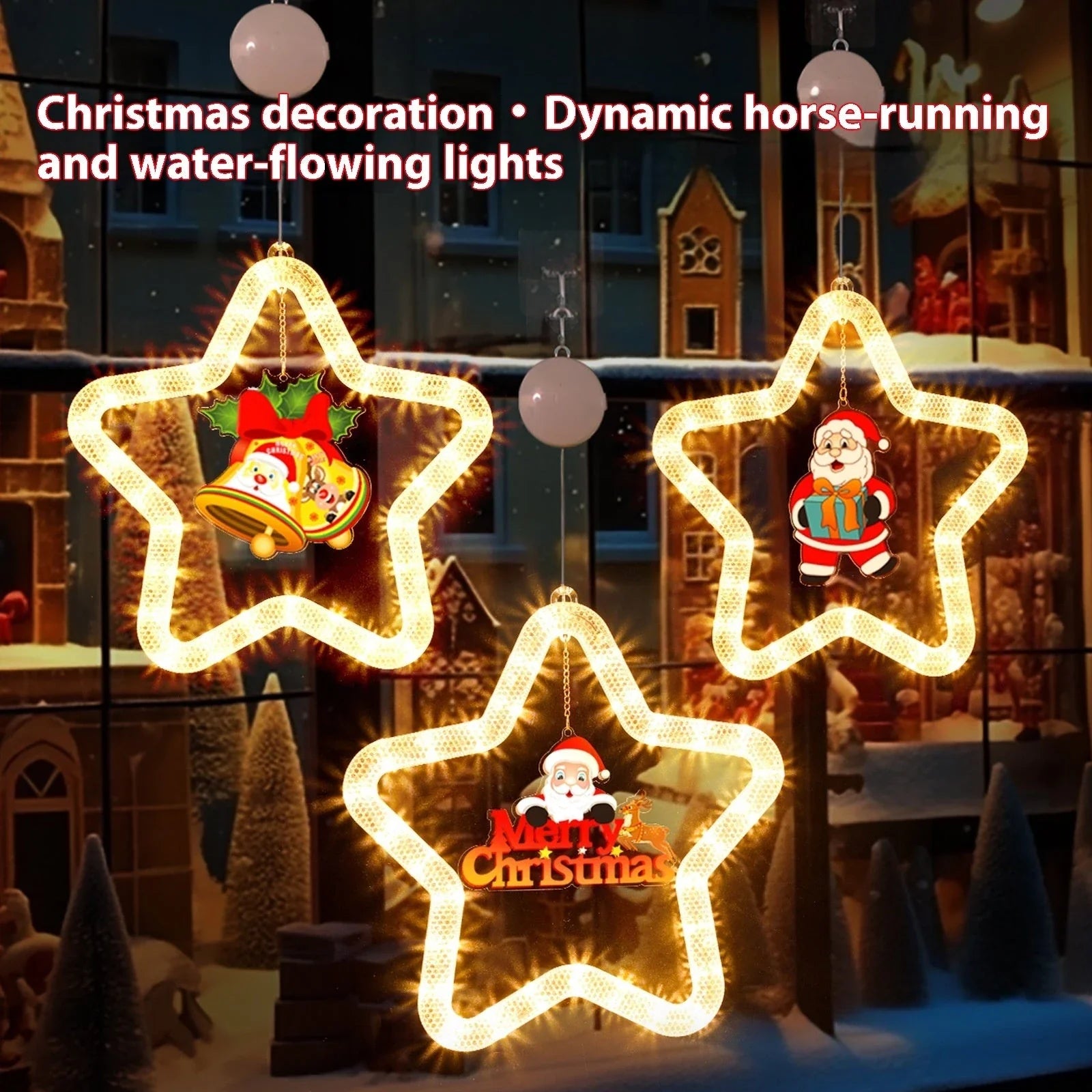 Festive LED Christmas star pendant light with five-point design, perfect for holiday decorations on windows, doors, and more