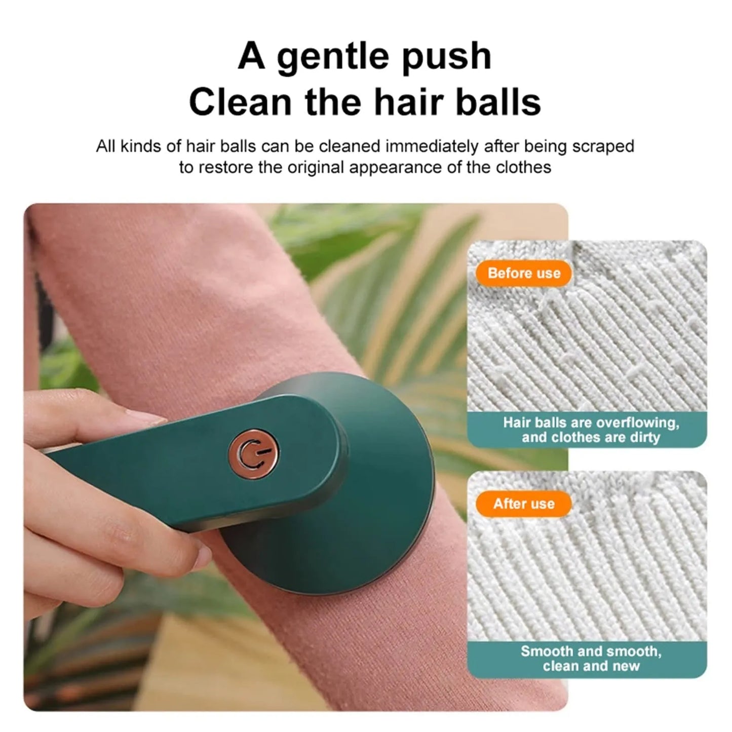 White or green USB rechargeable electric lint remover with removable lint collector and stainless steel blade