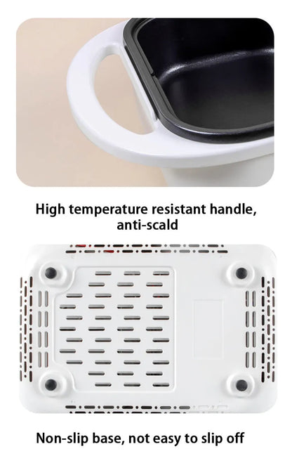 White or green household electric hot pot with 1300W power and dual cooking functions
