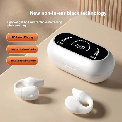 Bluetooth 5.2 ear clip bone conduction headphones in white and black