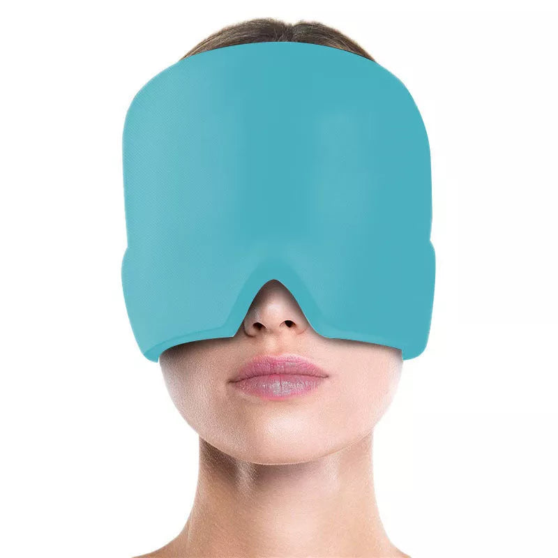 Ice Compress Headache Relief Hat in black and pink, offering 360-degree cold therapy for migraines and stress