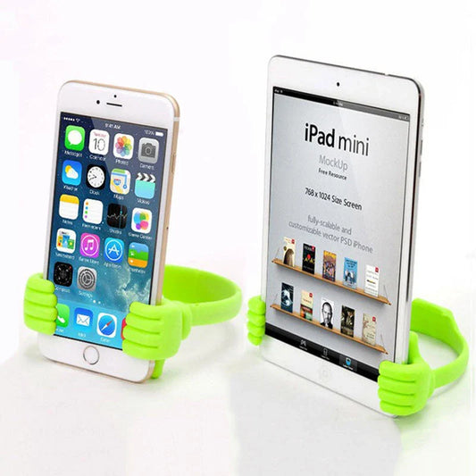 Adjustable mobile device stand with a charming thumbs-up design, made from durable and flexible TPU materials to securely hold smartphones, tablets, and e-readers from 4 to 10 inches.
