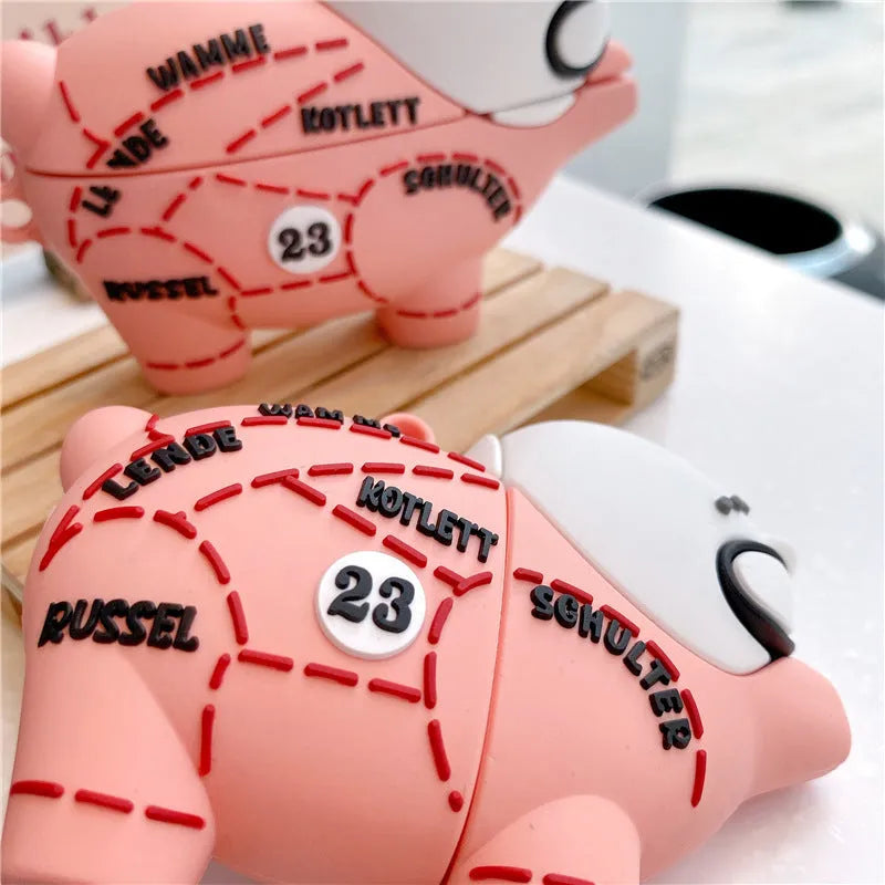 Pink pig silicone clamshell earphone case for AirPods 1, 2 and Pro 3 with hook