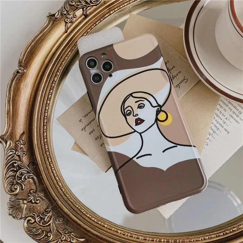Soft Glue iPhone Cartoon Protective Case with Line Painting Design for Apple iPhone 11 Pro Max Available in Orange Yellow and Hood Pattern Options Compatible with Multiple iPhone Models