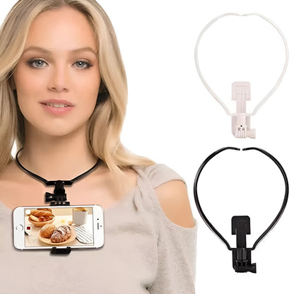 Black adjustable neck phone holder showing flexible ring and 180-degree smartphone mount.