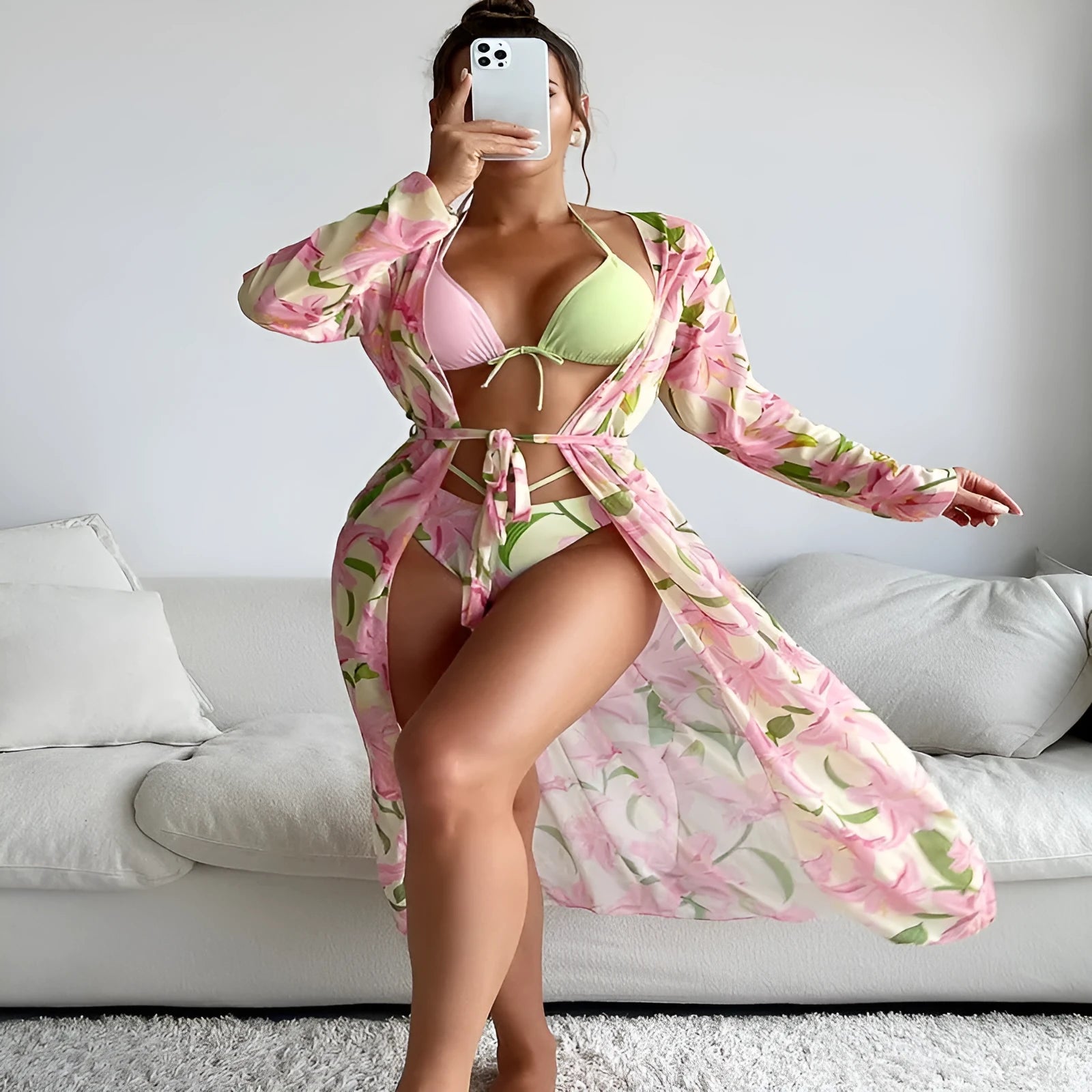Women's quick-dry polyester bikini swimsuit with printing pattern in European and American style