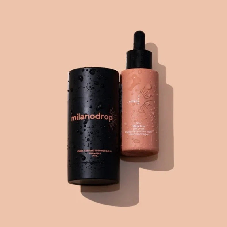 Matte Sun Tanning Black Liquid set with 50ml tanning drops bottle, 75ml flash cream tube, and black essence applicator