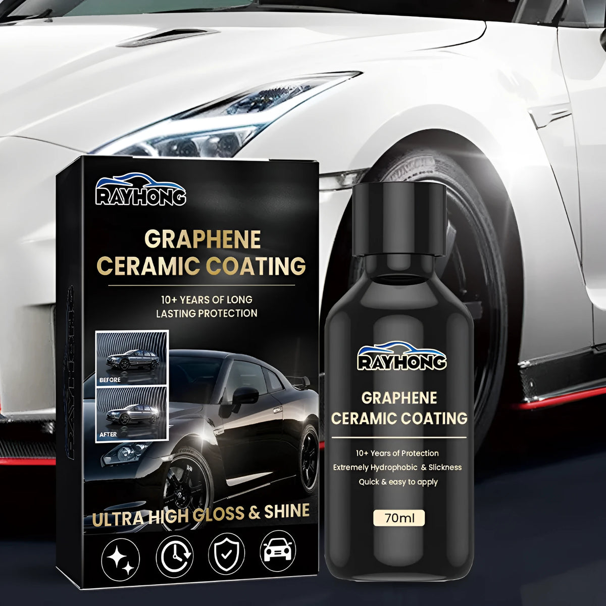 70ml automotive graphene ceramic coating kit with sponge applicator, microfiber cloths, gloves, and coating cloths