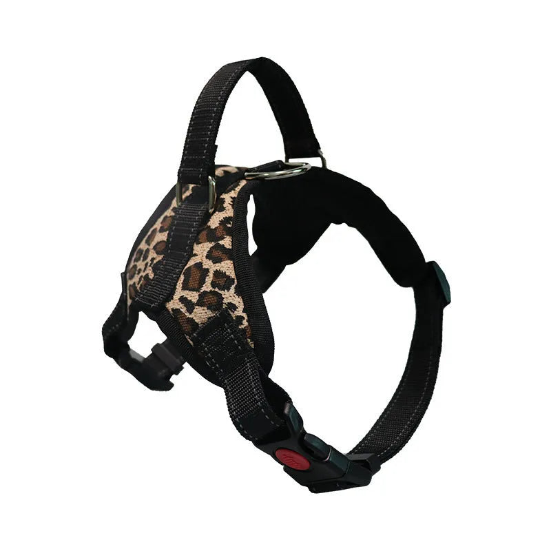 Explosion-proof polyester dog chest harness in black with saddle chest strap for medium and large dogs, sizes XS to XL