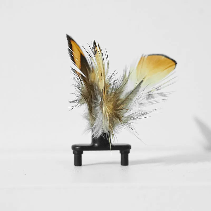 Electric cat toy with bee design and feather teaser in pink or yellow colour options
