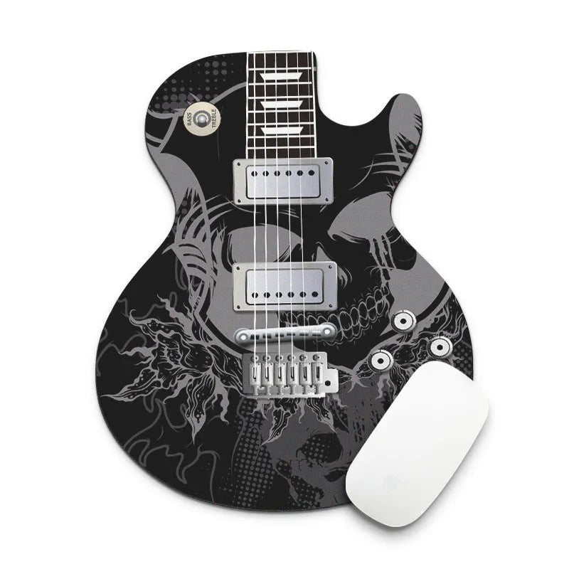 Guitar-shaped mouse pad, 22cm x 18cm, natural rubber and fine cloth, 2mm thick, anti-skid back, nine guitar styles.