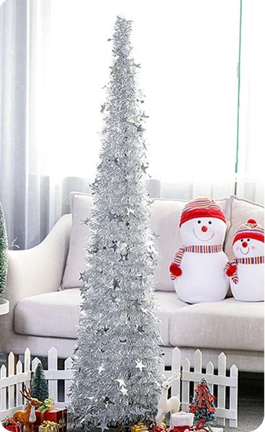 Collapsible artificial Christmas tree with sequin detailing in festive colours