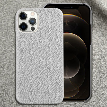 Genuine cowhide leather iPhone case in brown with anti-drop design and tempered film included.