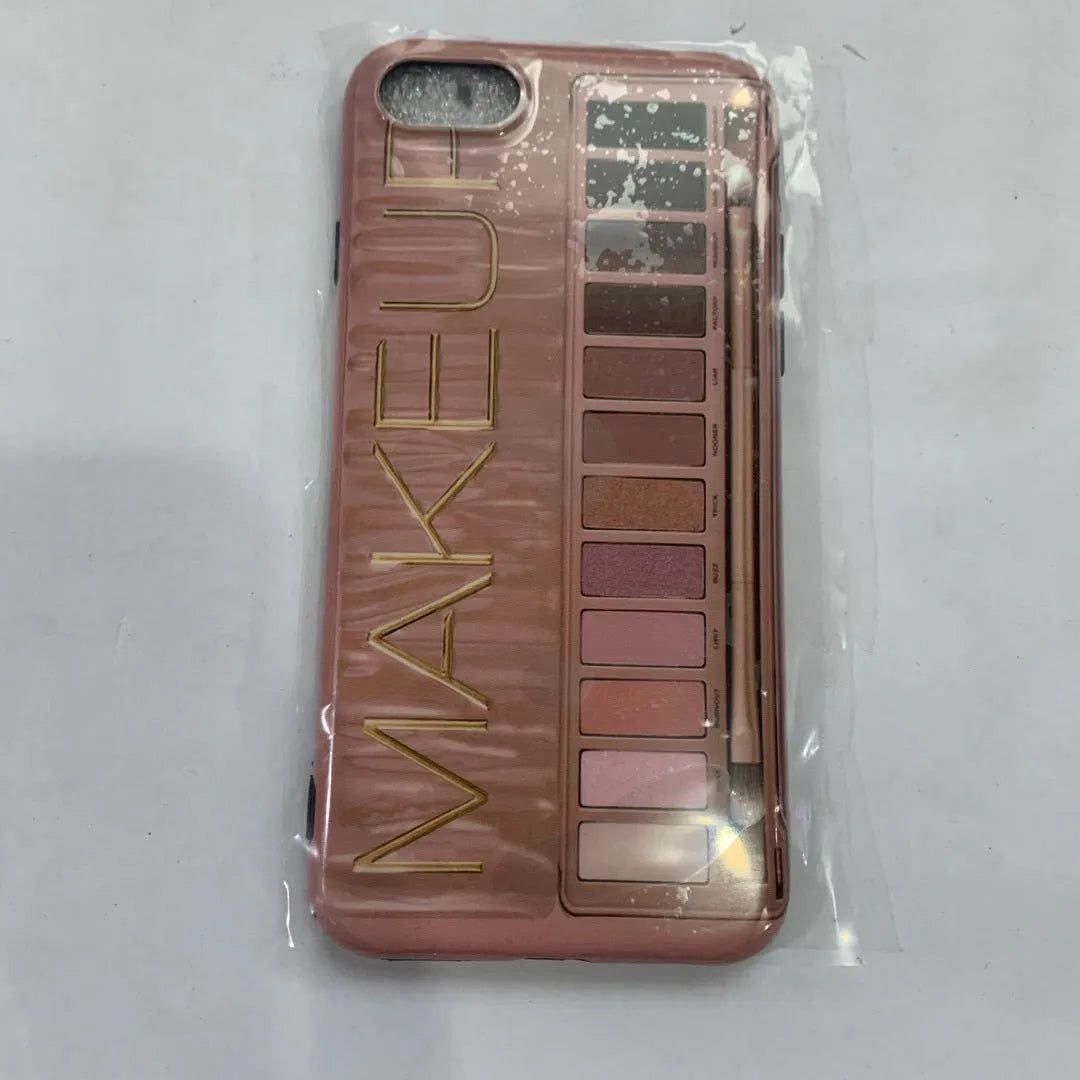 Silicone eye shadow phone case for iPhone showing flesh and grey colour options with precise port cutouts