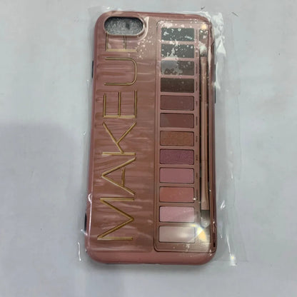Silicone eye shadow phone case for iPhone showing flesh and grey colour options with precise port cutouts