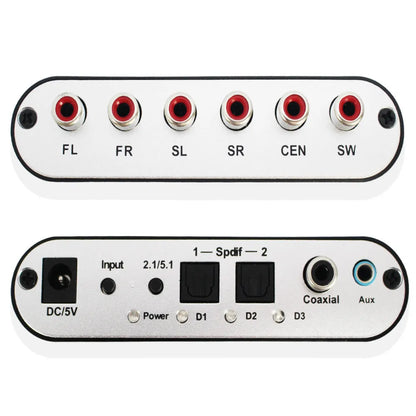 Black DTS Dolby AC-3 audio decoder with optical coaxial inputs for 5.1 channel conversion
