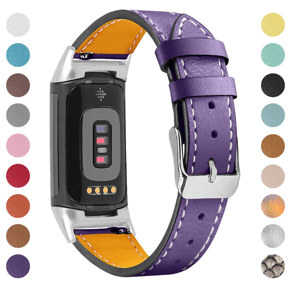 Genuine leather strap for Fitbit charge5/6 smartwatch adjustable 5.5-8.1 inches 16 colours