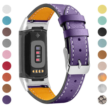 Genuine leather strap for Fitbit charge5/6 smartwatch adjustable 5.5-8.1 inches 16 colours