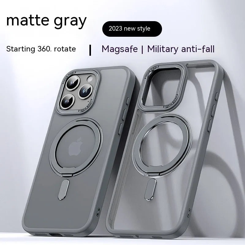 Transparent magnetic shockproof iPhone case showing integrated magnet ring and clear protective design