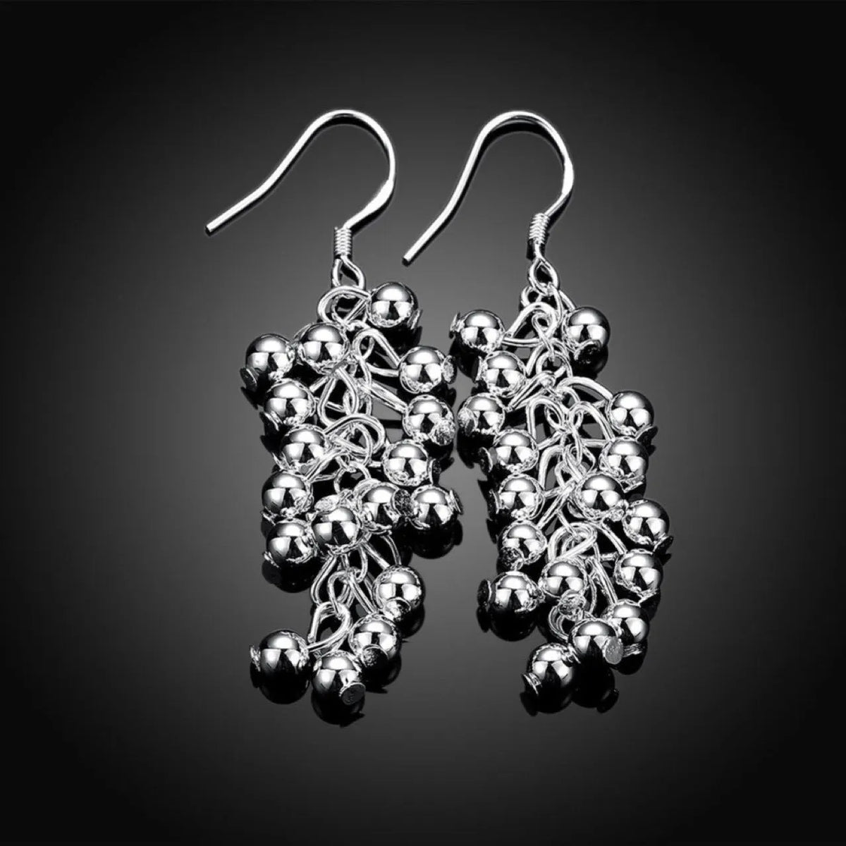 Silver light bead string earrings for women, copper electroplated dangle earrings, 6.8g, 1 pair