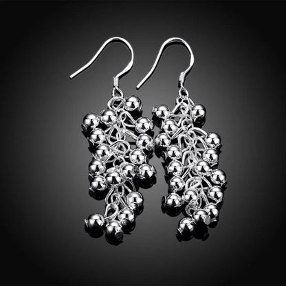 Silver light bead string earrings for women, copper electroplated dangle earrings, 6.8g, 1 pair