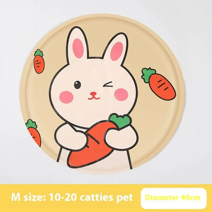 Round pet cooling mat with cartoon designs in 40cm and 50cm sizes for dogs