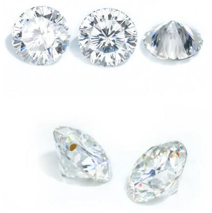Round moissanite gem stone with eight hearts and eight arrows cut on a grey background