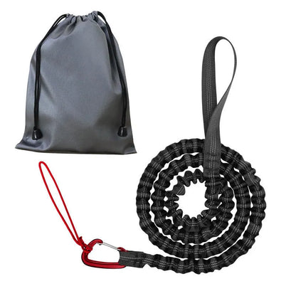 Bicycle hand holding rope with metal carabiner clips for parent-child bike towing in four colours.