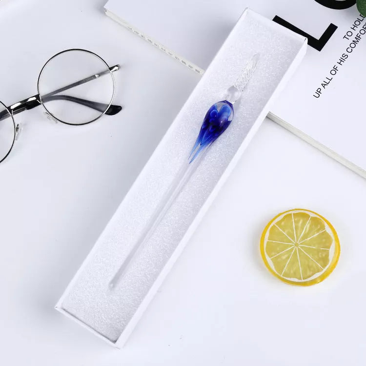Crystal Flower Glass Dip Pen Set with floral patterns and borosilicate glass construction