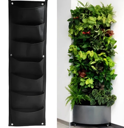 Vertical wall garden planter with multiple planting pockets made from recycled felt material