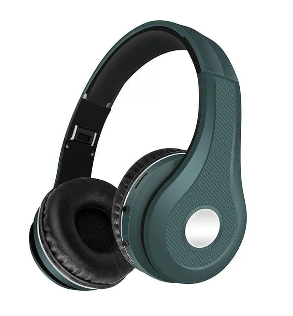 Metallic finish Bluetooth over-ear headset shown in black, red, blue, and gold colour options.