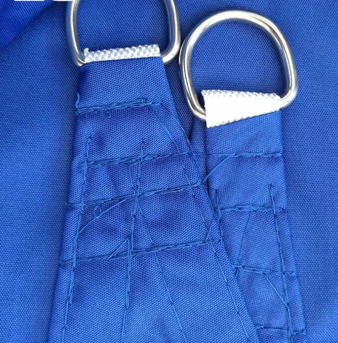 Blue polyester shade sail measuring 3x4 metres with curved square shape