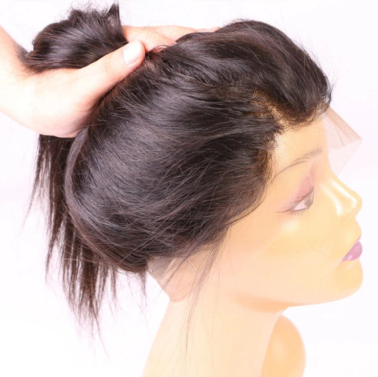 360 lace front wig with real human hair showing natural hairline around entire perimeter