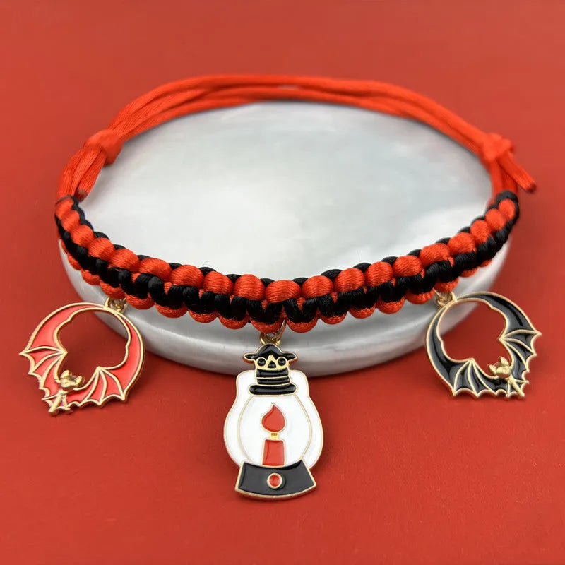 Halloween pet collar decoration with zinc alloy charms in pumpkin bat design on a black collar