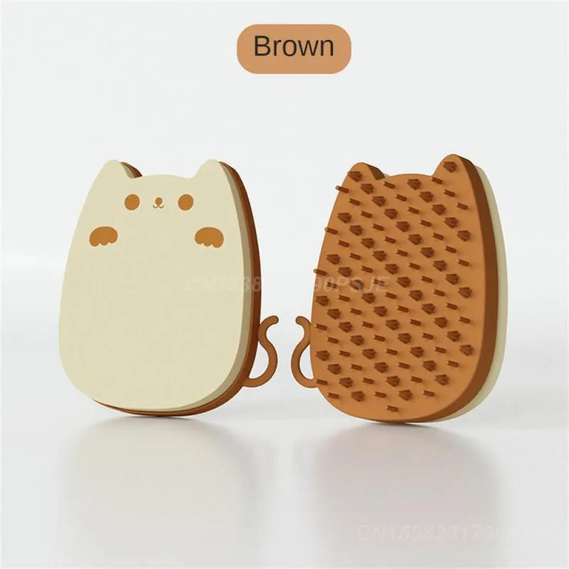 Brown sponge silicone pet comb brush with dual bristle types for cat and dog grooming