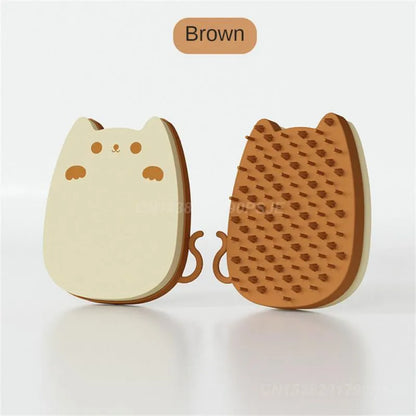 Brown sponge silicone pet comb brush with dual bristle types for cat and dog grooming
