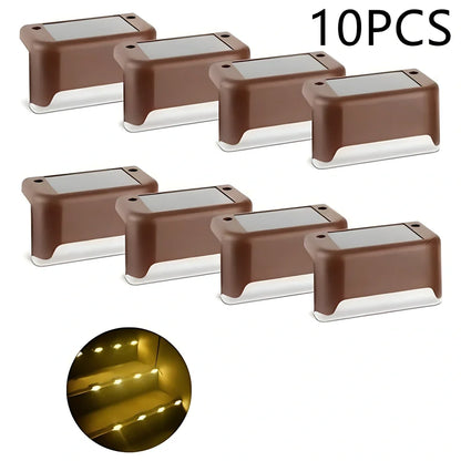Coffee-coloured solar step light with solar panel, dimensions 78x45x42mm
