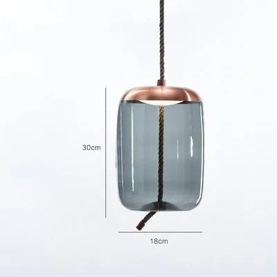 Glass chandelier with twine design, 30cm by 30.5cm, LED warm light, 220V, in amber, water blue, or smoke grey.