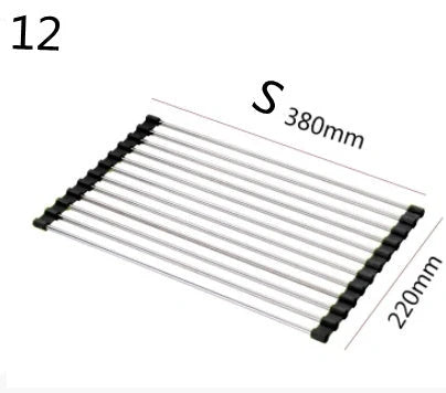 Stainless steel folding kitchen sink rack for efficient dish drying and space saving